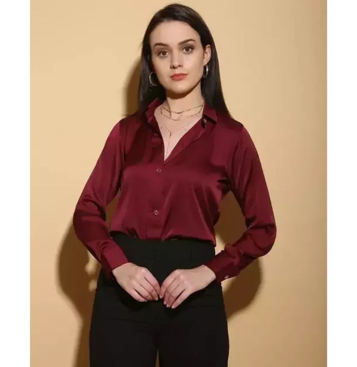 Red Button Down Silk Shirt With Black Jeans