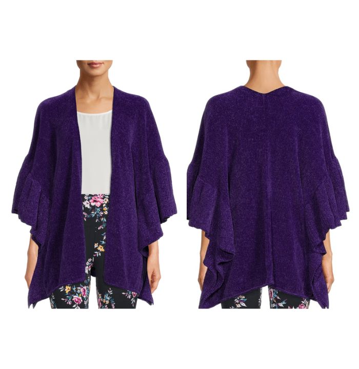 Open-Front Poncho with Ruffled Sleeves