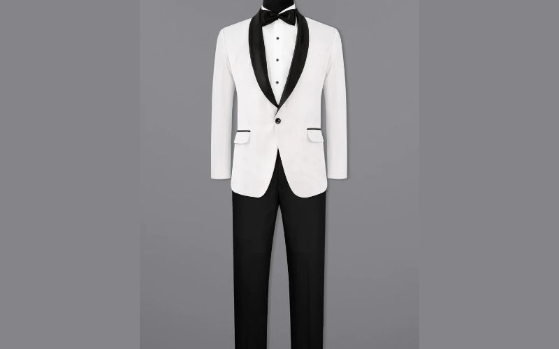 French Crown - Bright White Velvet Tuxedo Designer Suit