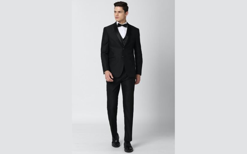 Van Heusen - Men Black Textured Skinny Fit Party Three Piece Suit