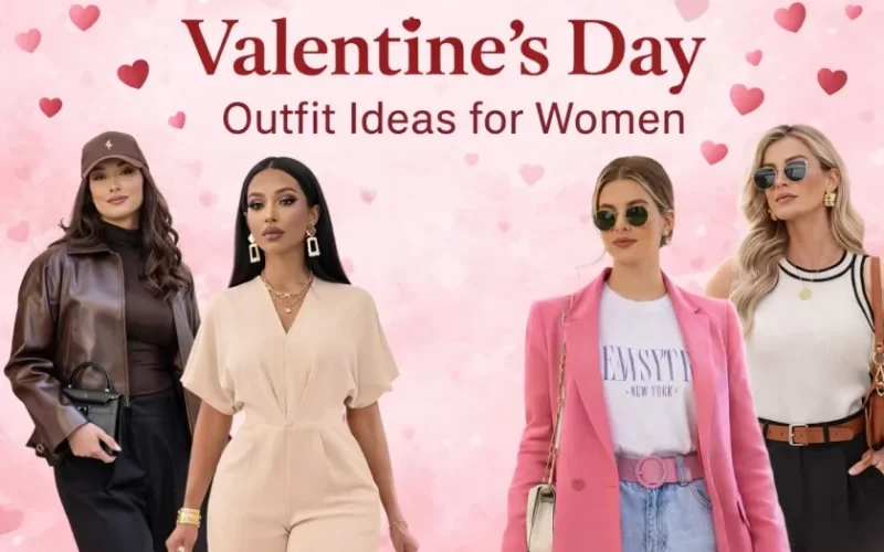 women wearing Valentine’s Day outfits in pink and neutral tones
